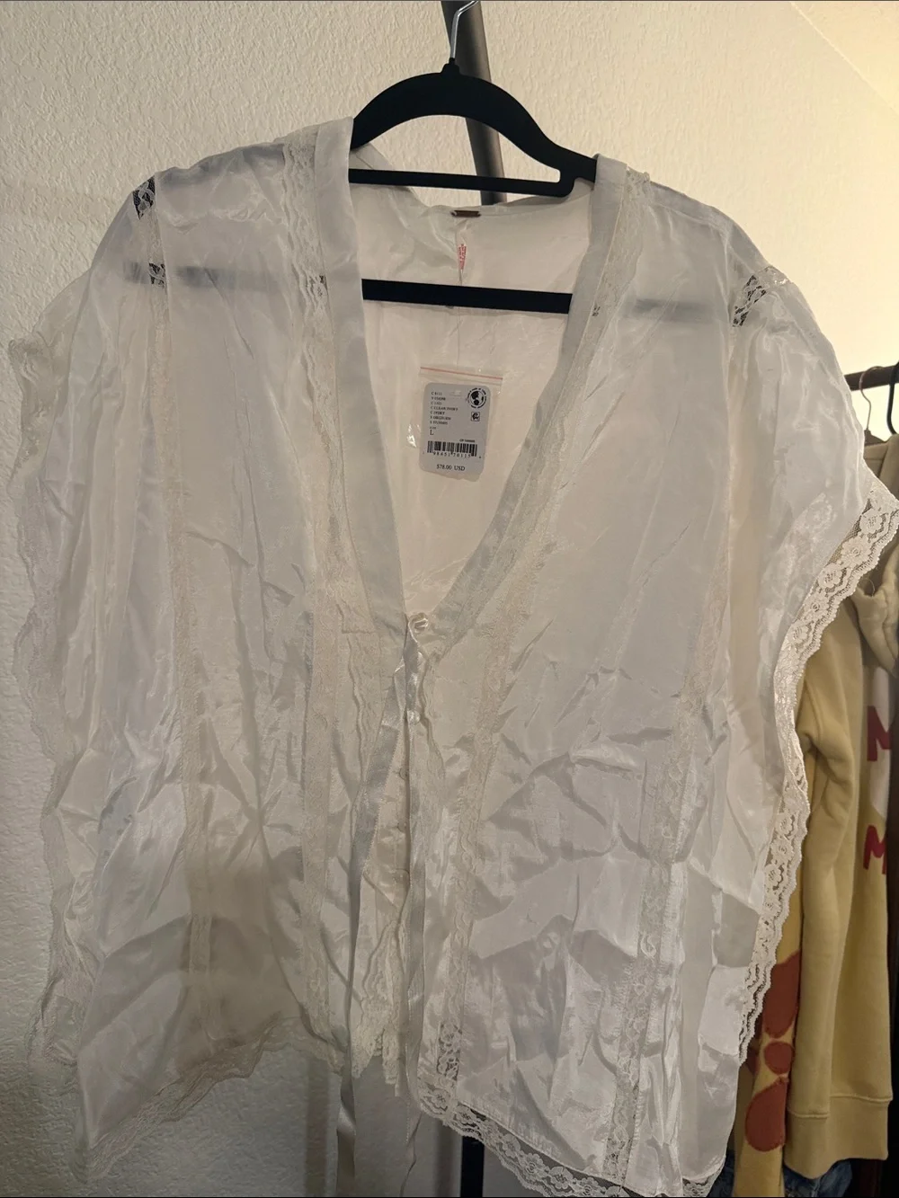 Free People Marigold Clean Ivory Lace Trim Tie-Front Top